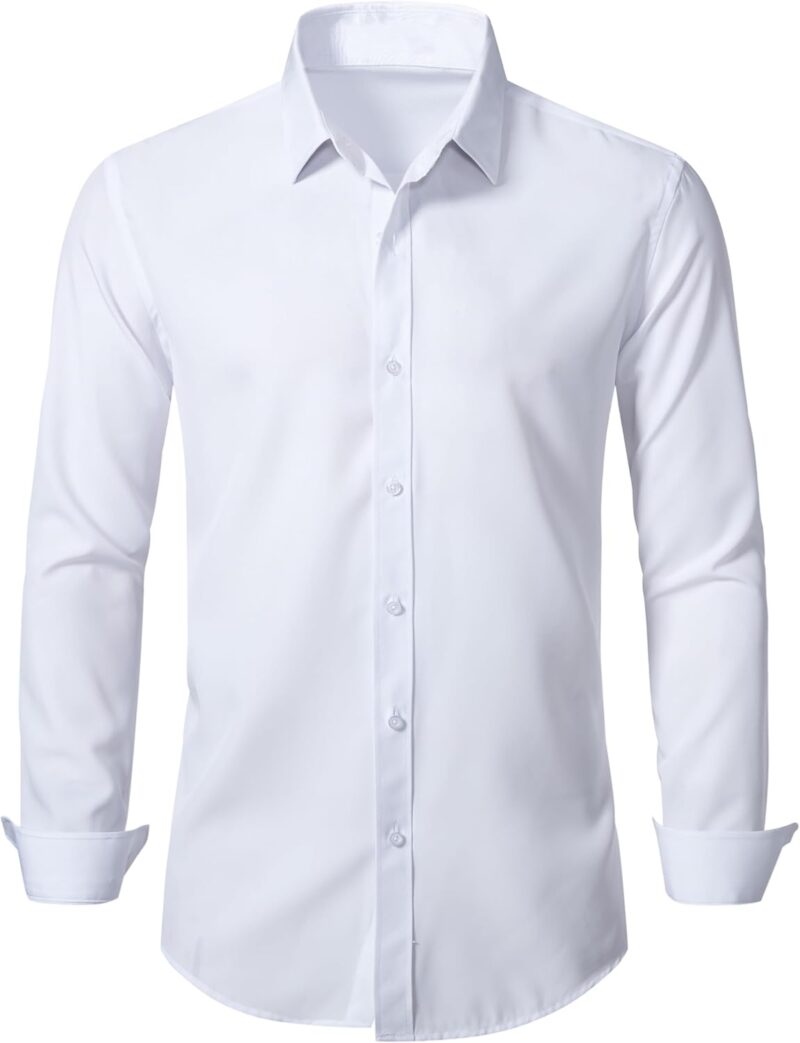 Stretch Men Slim Fit Dress Shirts Formal Long Sleeve Button Down Shirts