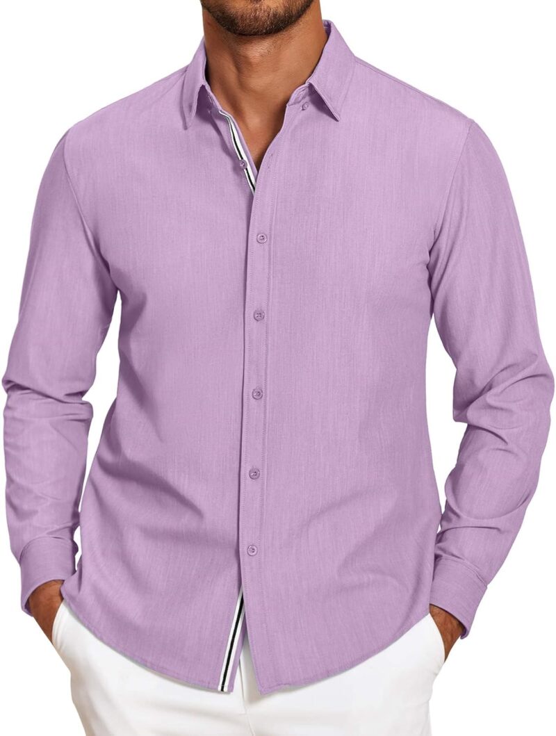 Mens Casual Button Down Shirt Untucked Long Sleeve Stretch Denim Dress Shirt