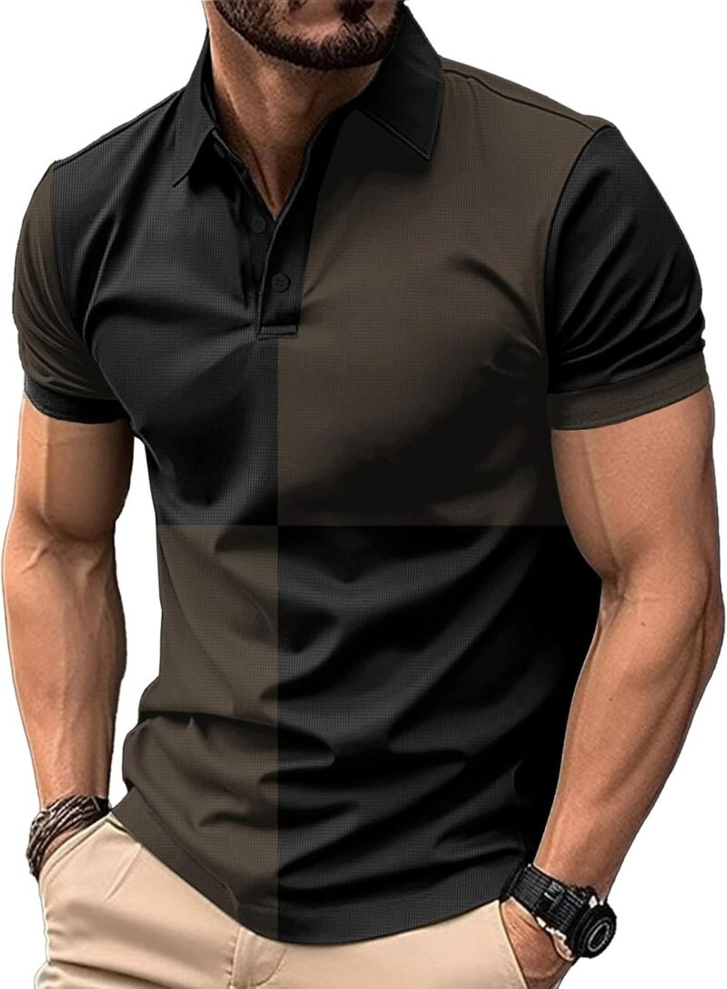 Men's Polo Shirts Short Sleeve  Casual Polo T Shirt Color Block Slim Fit Summer Collared Golf Shirts